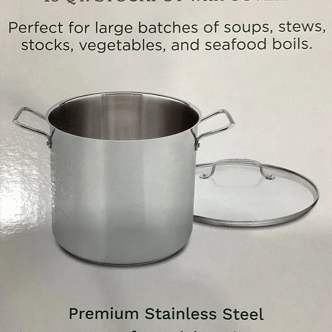 16qt Stainless Steel Stock Pot with Cover Silver: Dishwasher & Oven-Safe, Tempered Glass Lid, Riveted Handle