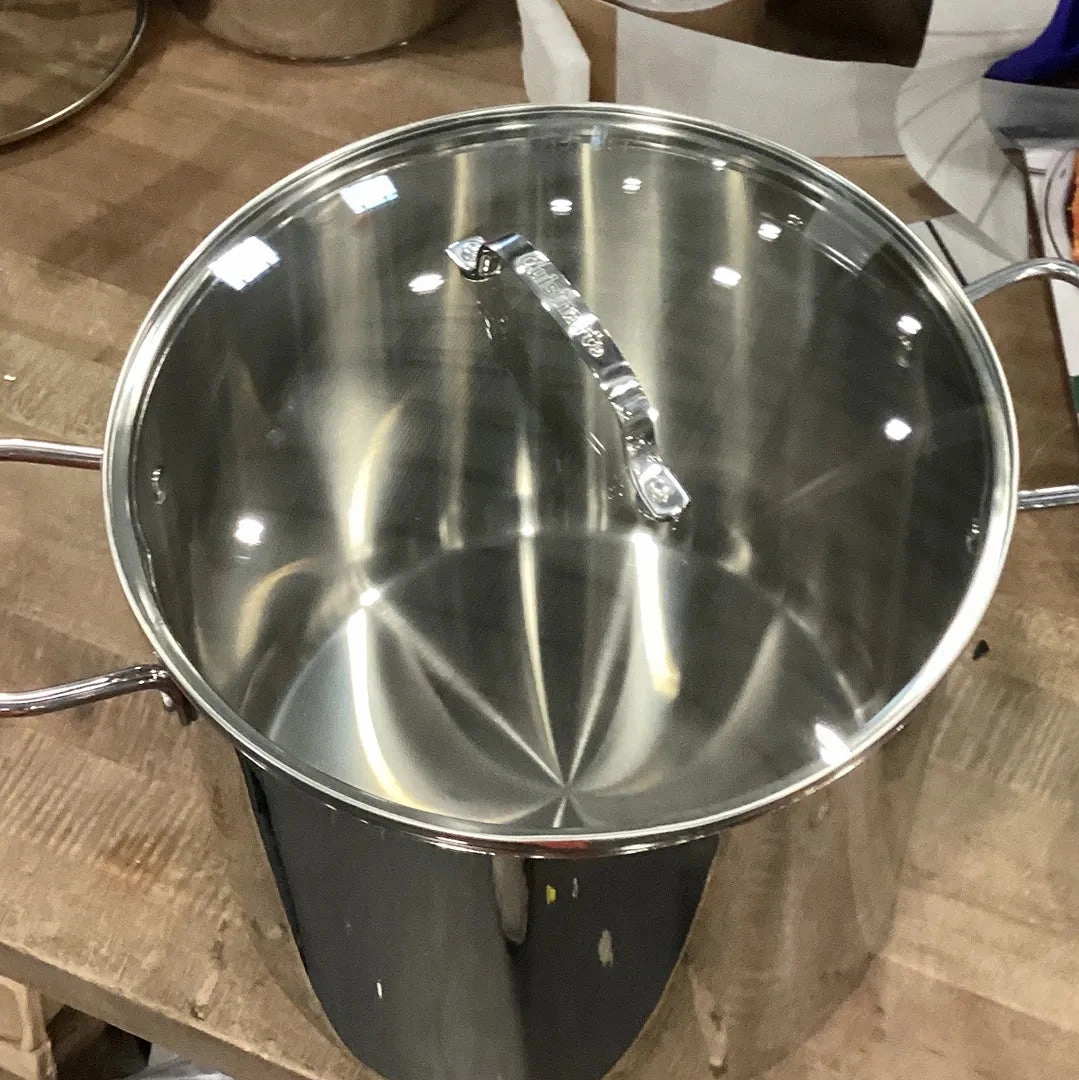 16qt Stainless Steel Stock Pot with Cover Silver: Dishwasher & Oven-Safe, Tempered Glass Lid, Riveted Handle