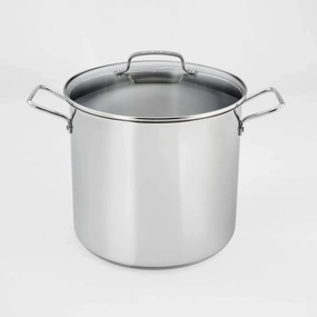 16qt Stainless Steel Stock Pot with Cover Silver: Dishwasher & Oven-Safe, Tempered Glass Lid, Riveted Handle