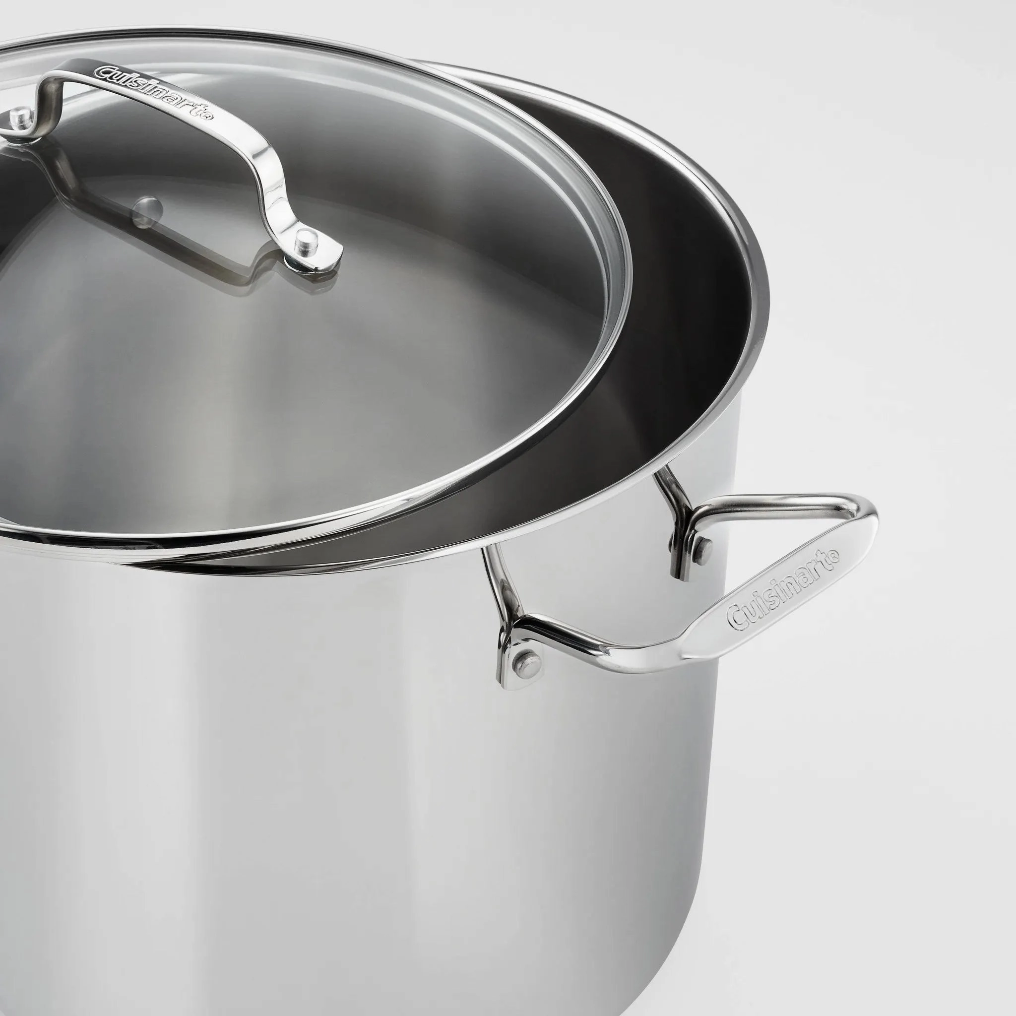 16qt Stainless Steel Stock Pot with Cover Silver: Dishwasher & Oven-Safe, Tempered Glass Lid, Riveted Handle