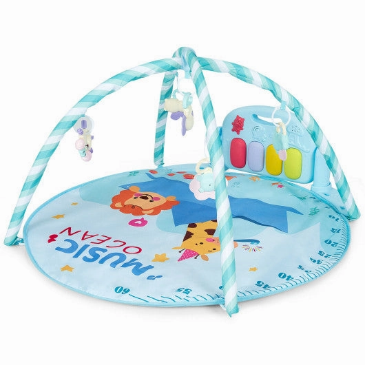 Baby Activity Play Piano Gym Mat With 5 Hanging Sensory Toys-Blue