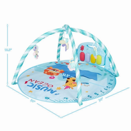 Baby Activity Play Piano Gym Mat With 5 Hanging Sensory Toys-Blue