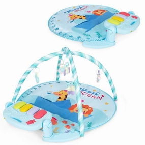 Baby Activity Play Piano Gym Mat With 5 Hanging Sensory Toys-Blue