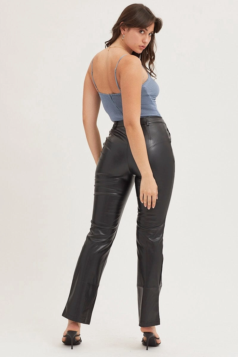Blue Ribbed Twist Front Bodysuit