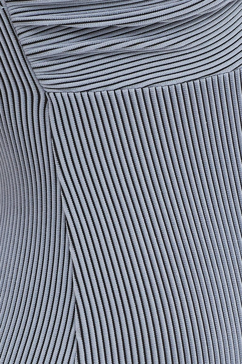 Blue Ribbed Twist Front Bodysuit