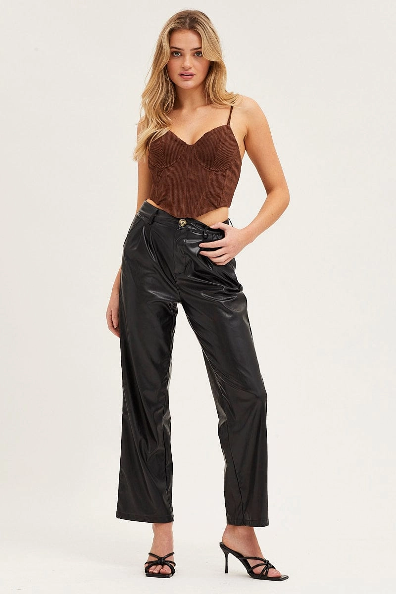 Brown Corset Top Sleeveless Crop Corduroy