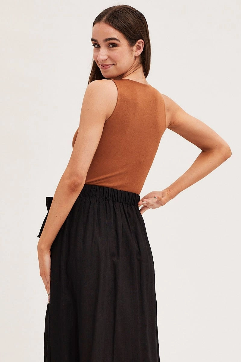Brown Round Neck Sleeveless Bodysuit