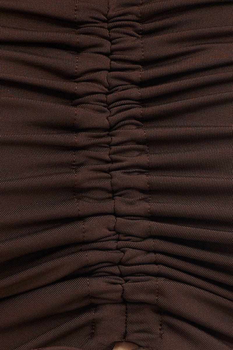 Brown Tie Up Detail Long Sleeve Top