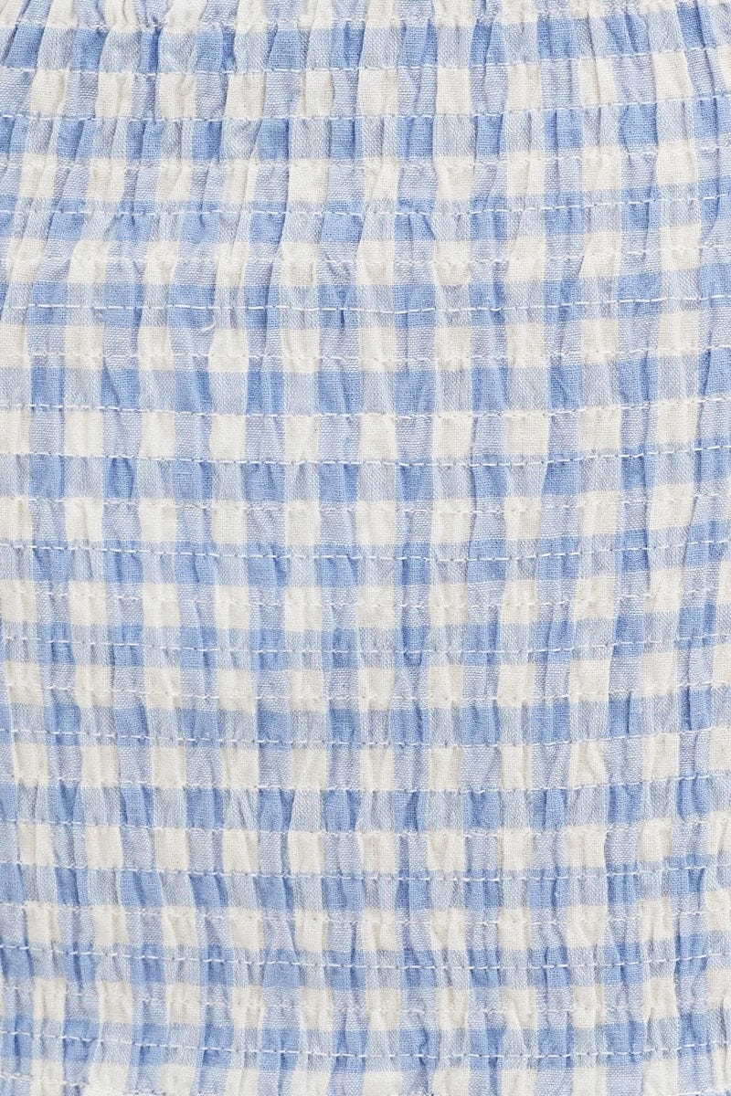 Check Crop Top Short Sleeve Sweetheart Ruched Front