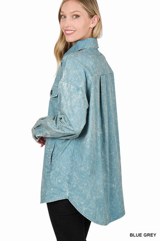 Cotton Woven Vintage Washed Shacket by Zenana