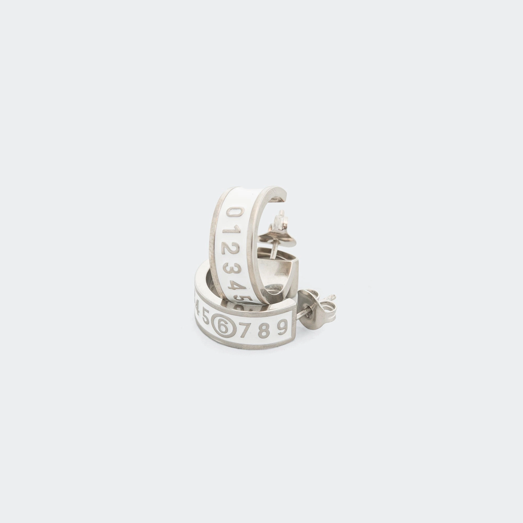 Enamel Logo Earrings - White/Silver Toned Brass