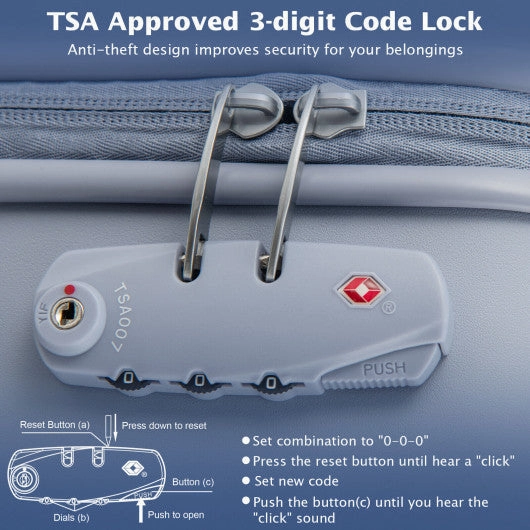 Hardside Luggage With Spinner Wheels With TSA Lock and Height Adjustable Handle-Blue