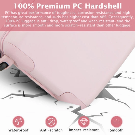 Hardside Luggage With Spinner Wheels With TSA Lock and Height Adjustable Handle-Pink