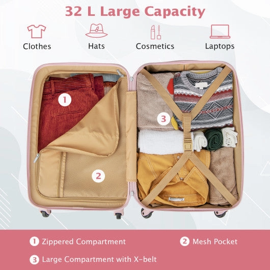 Hardside Luggage With Spinner Wheels With TSA Lock and Height Adjustable Handle-Pink