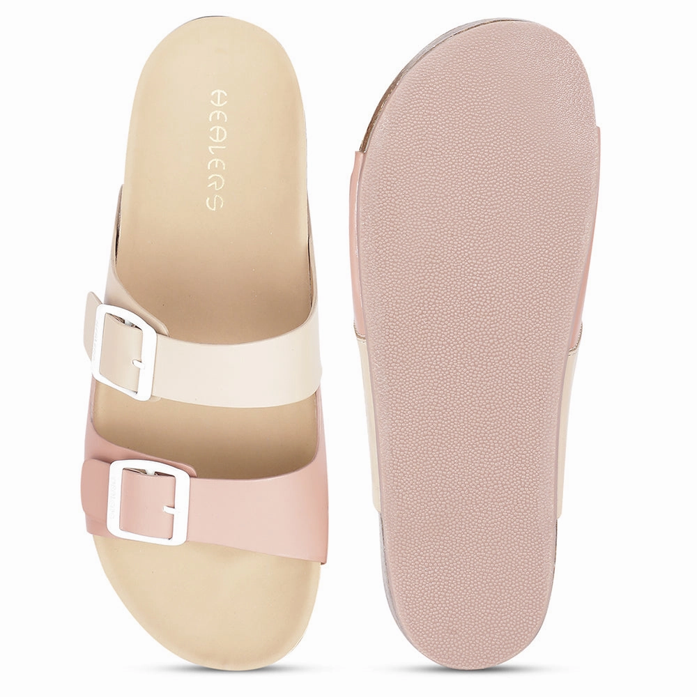 Healers Casual Peach Buckle Slider For Women J332-13 By Liberty