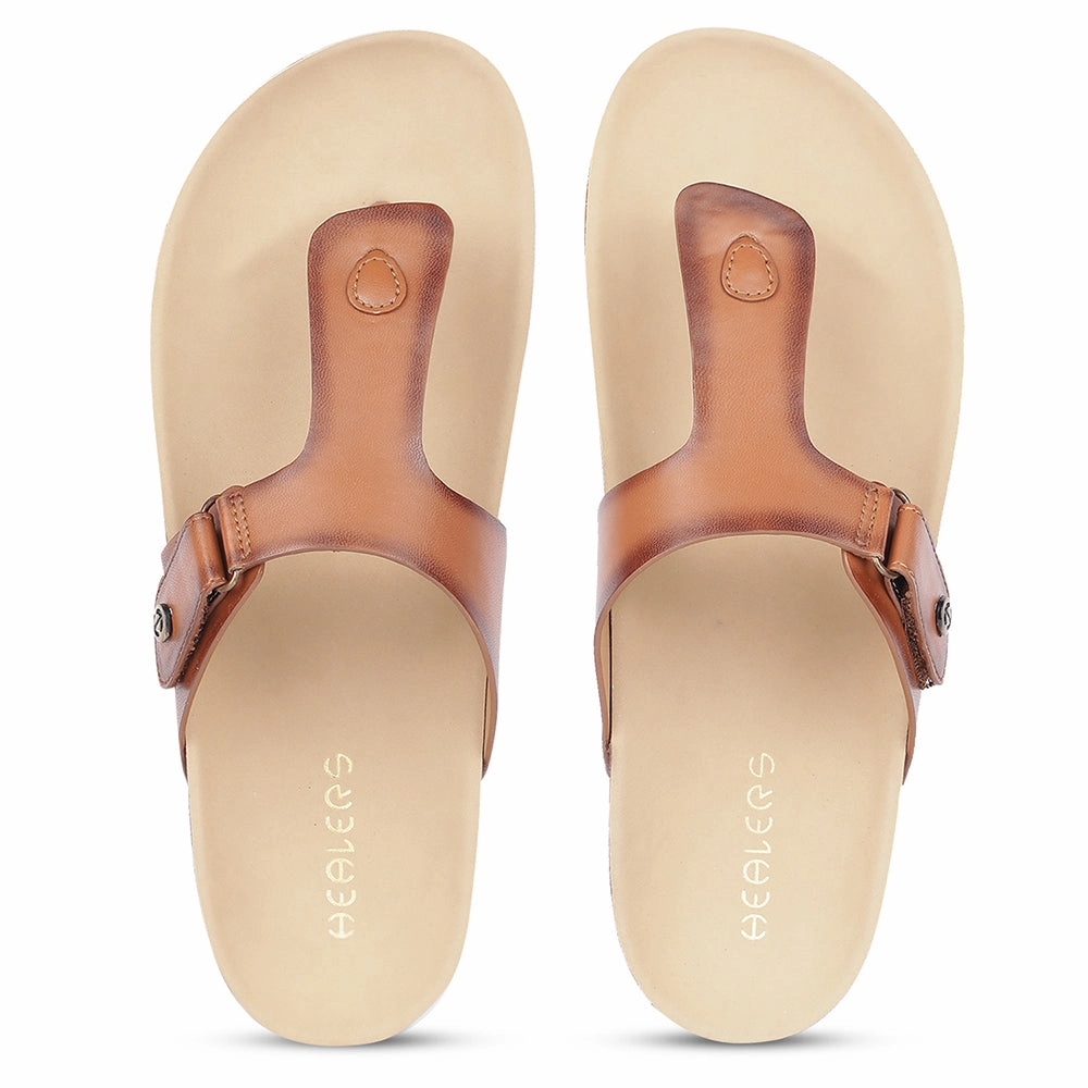 Healers Casual Tan Buckle Slides For Women J332-12 By Liberty