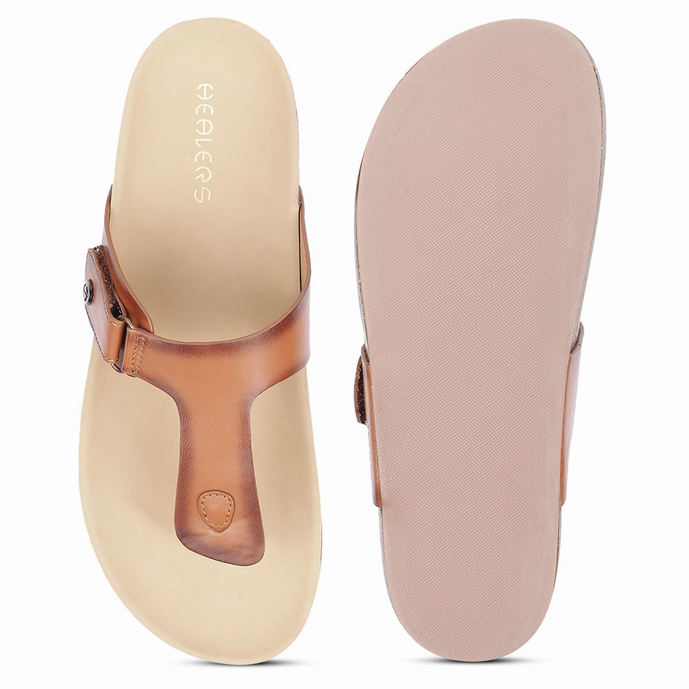 Healers Casual Tan Buckle Slides For Women J332-12 By Liberty