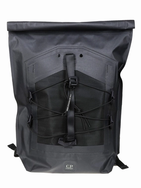 Modern Black Roll-Top Backpack With Mesh Panel