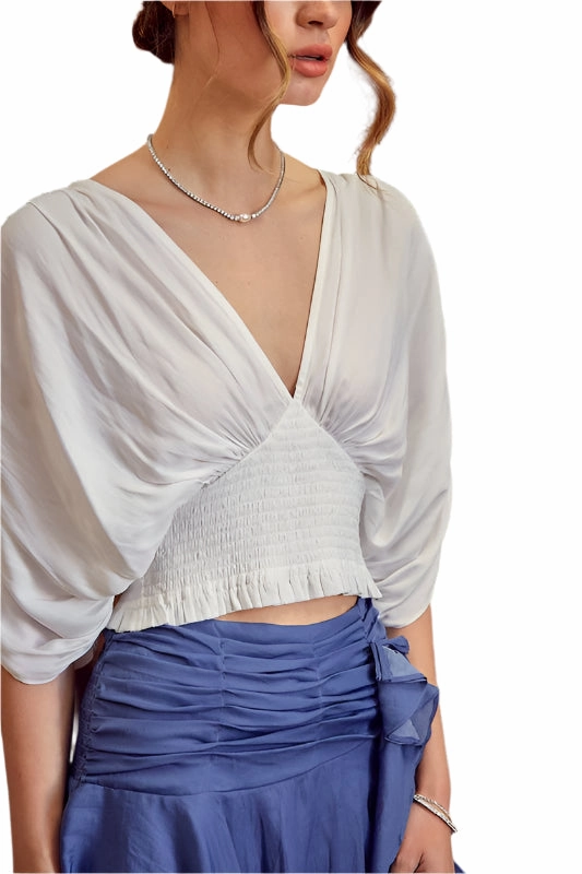 Mustard Seed V-Neck Smocked Tie Detail Top