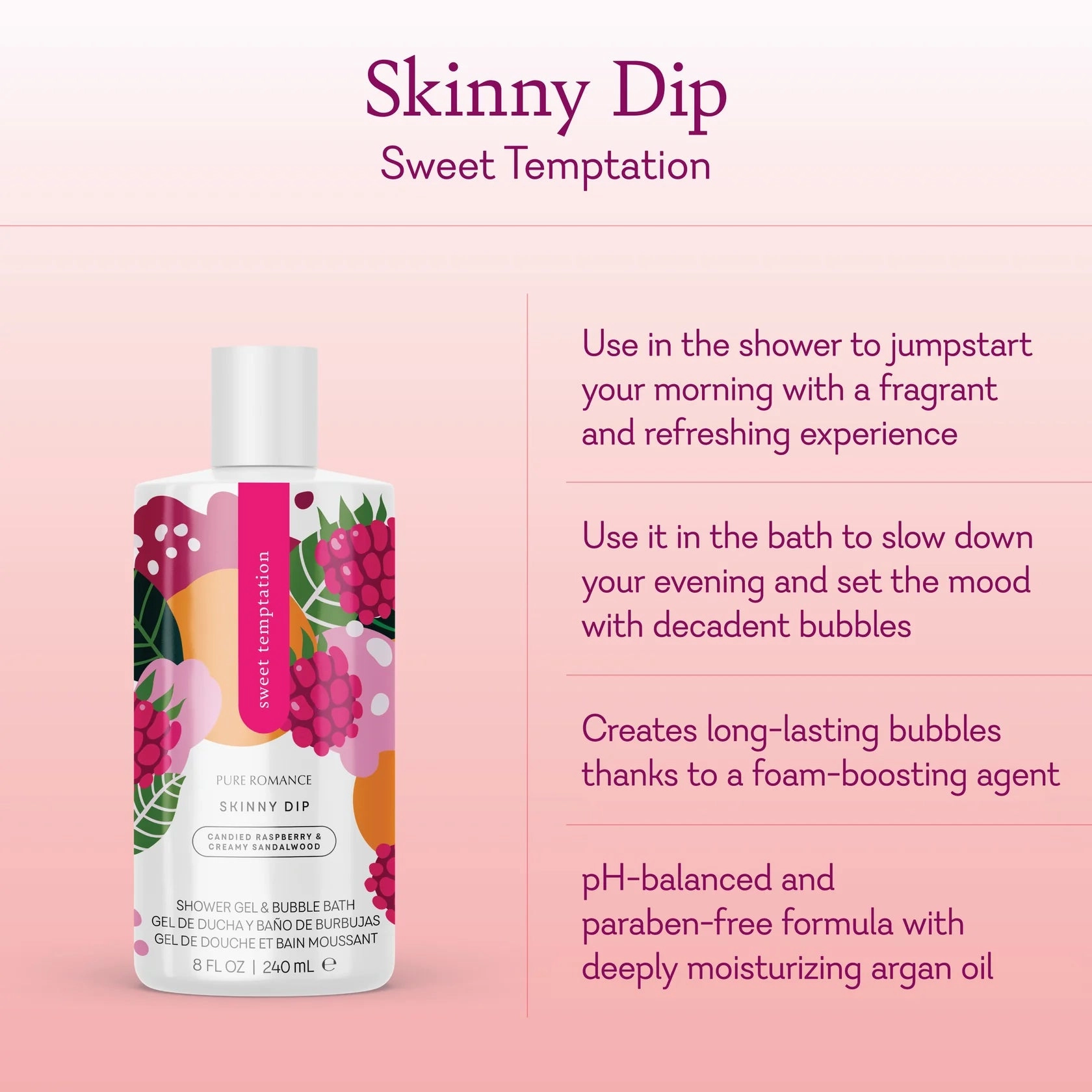 Pheromone Shower Gel & Vaginal Wash & Bubble Bath - Skinny Dip - Sweet Temptation - IN STOCK - 36 LEFT! - Pure Romance