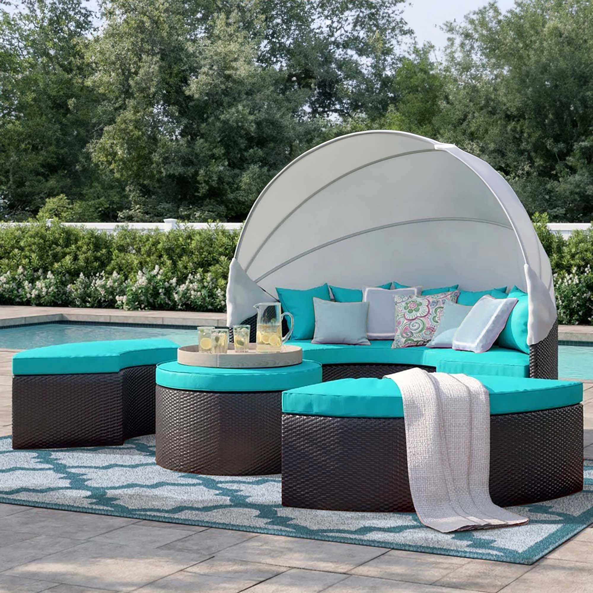 Quest Wicker Rattan Outdoor Patio Canopy Sectional Daybed by Modway