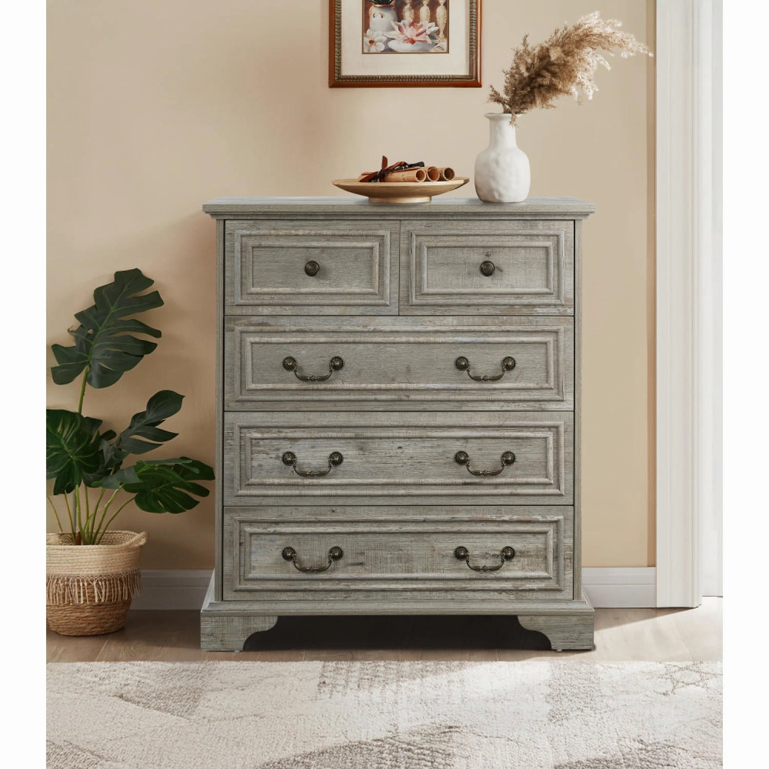 Streamdale Farmhouse 5-Drawer Dresser, Rustic White