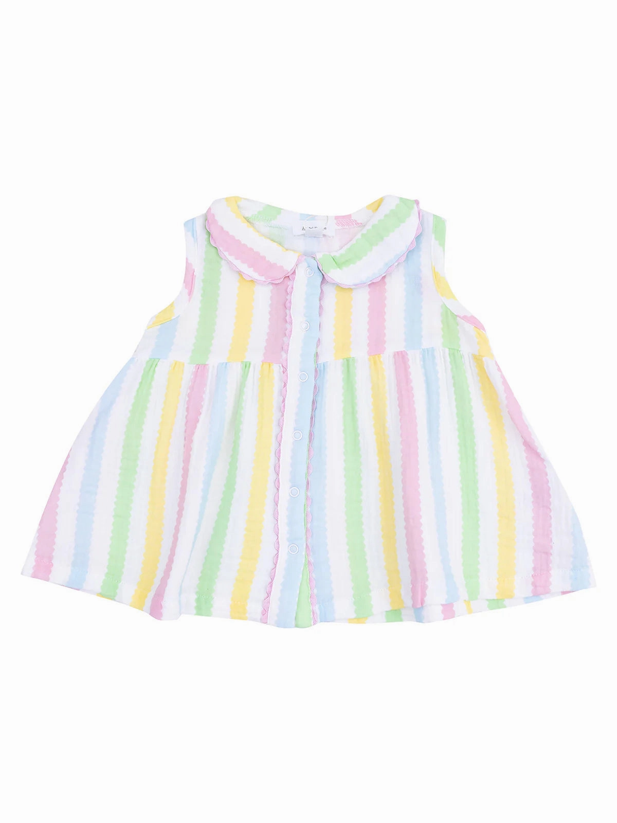 The Jill- Peter Pan Button Front Dress W/ Ric Rac Trim And Dc - Ric Rac Stripe