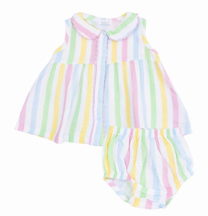 The Jill- Peter Pan Button Front Dress W/ Ric Rac Trim And Dc - Ric Rac Stripe