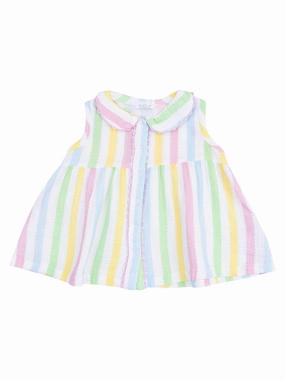 The Jill- Peter Pan Button Front Dress W/ Ric Rac Trim And Dc - Ric Rac Stripe