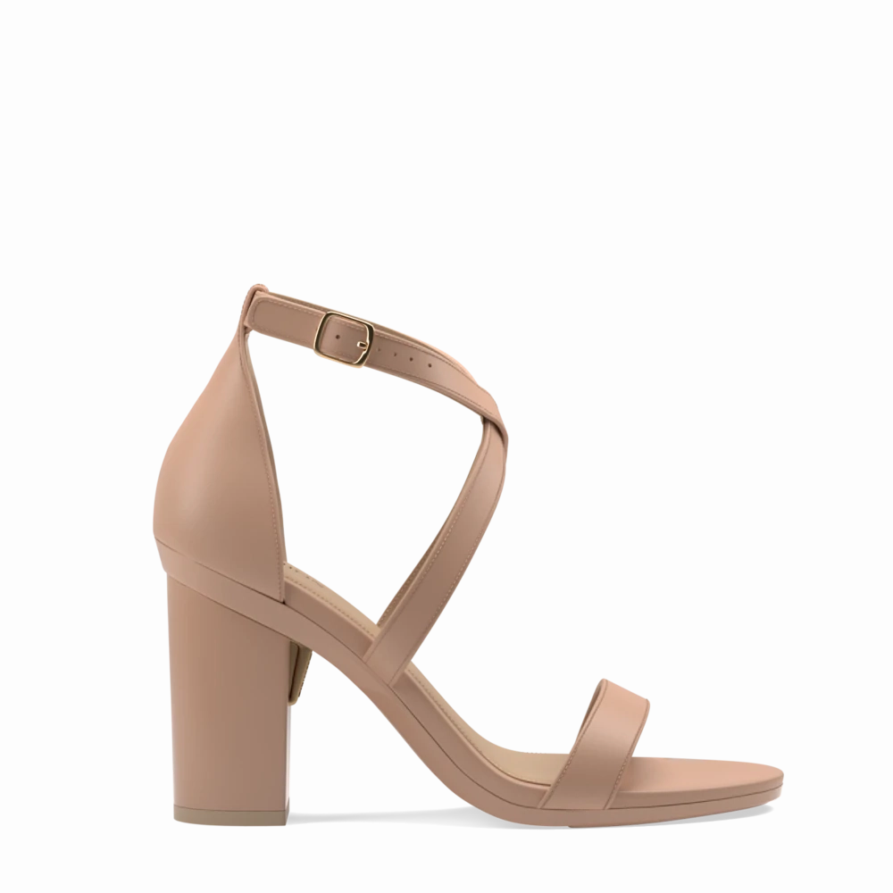 The Sandal - Latte Leather   Block Heel Kit 4 Latte