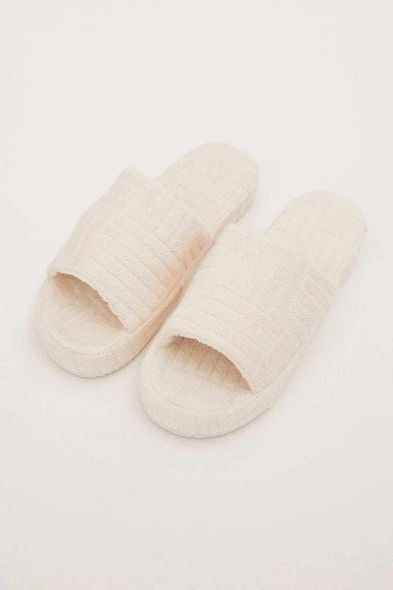 White Corduroy Detail Slippers