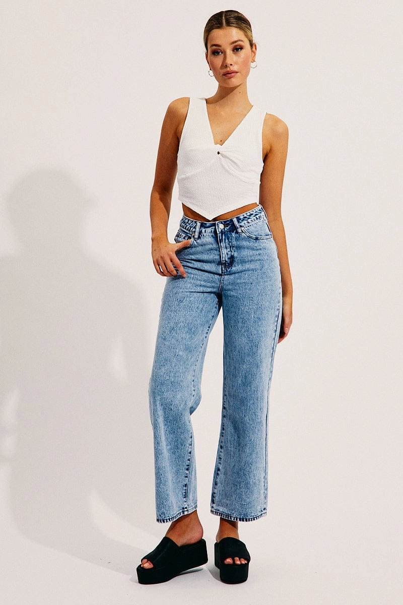 White Scarf Hem Twist Front Top