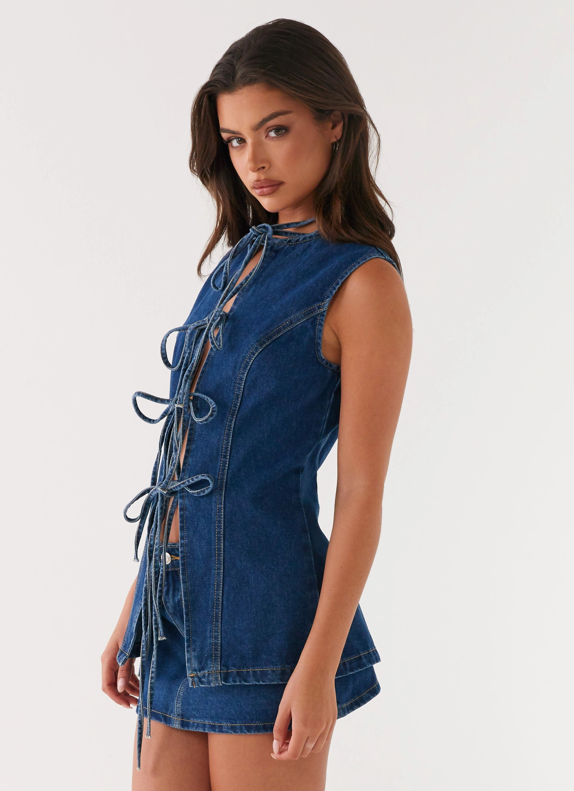 Wish You Luck Denim Top - Dark Blue